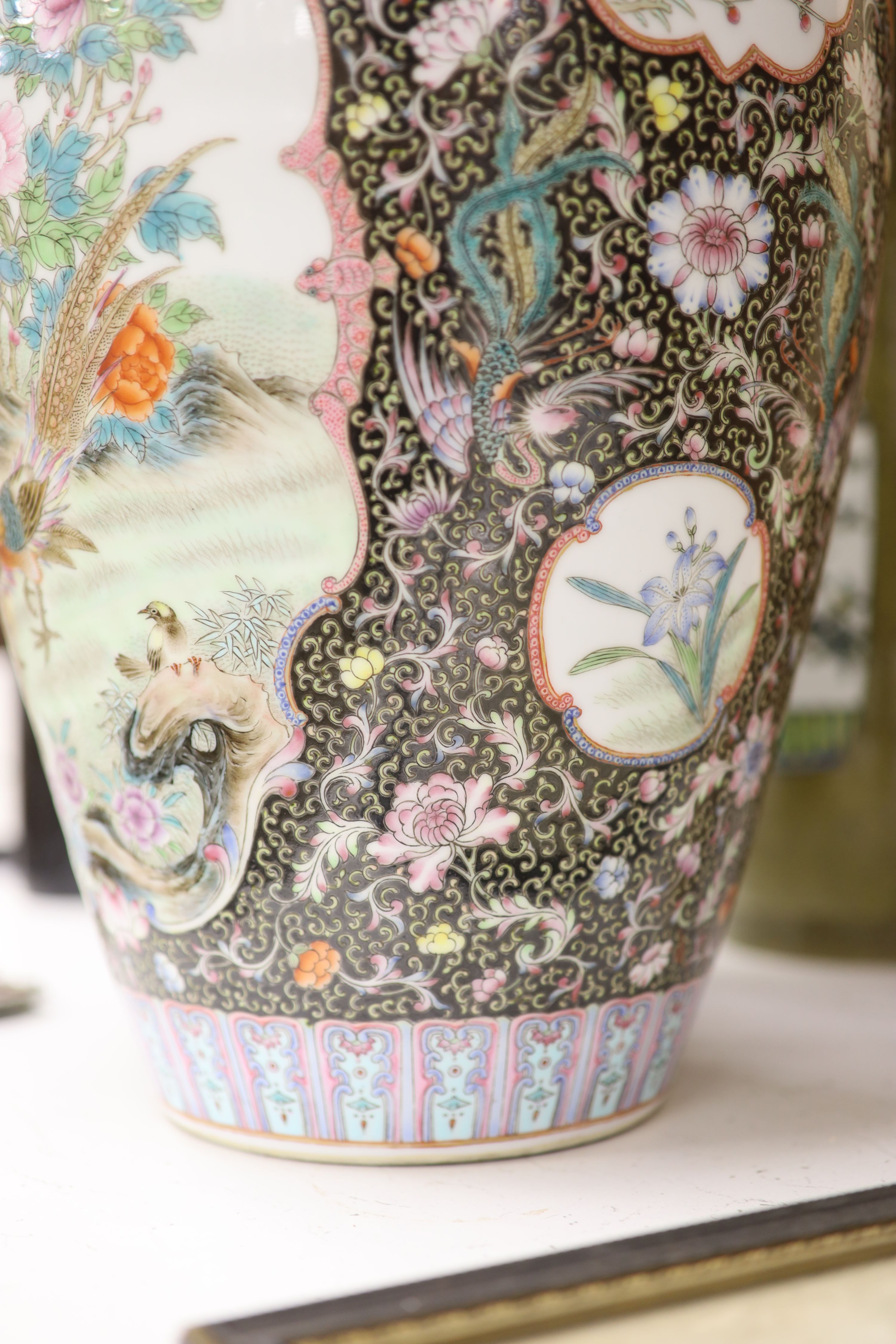 Two 20th century Chinese vases, one famille noire, height 50cm